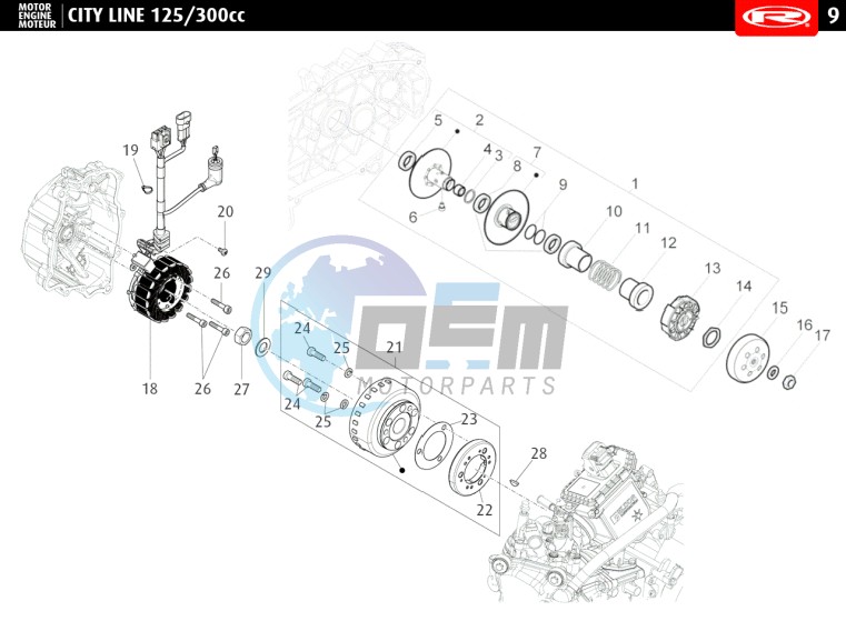 FLYWHEEL MAGNETO - CLUTCH COMPLETE  125 cc