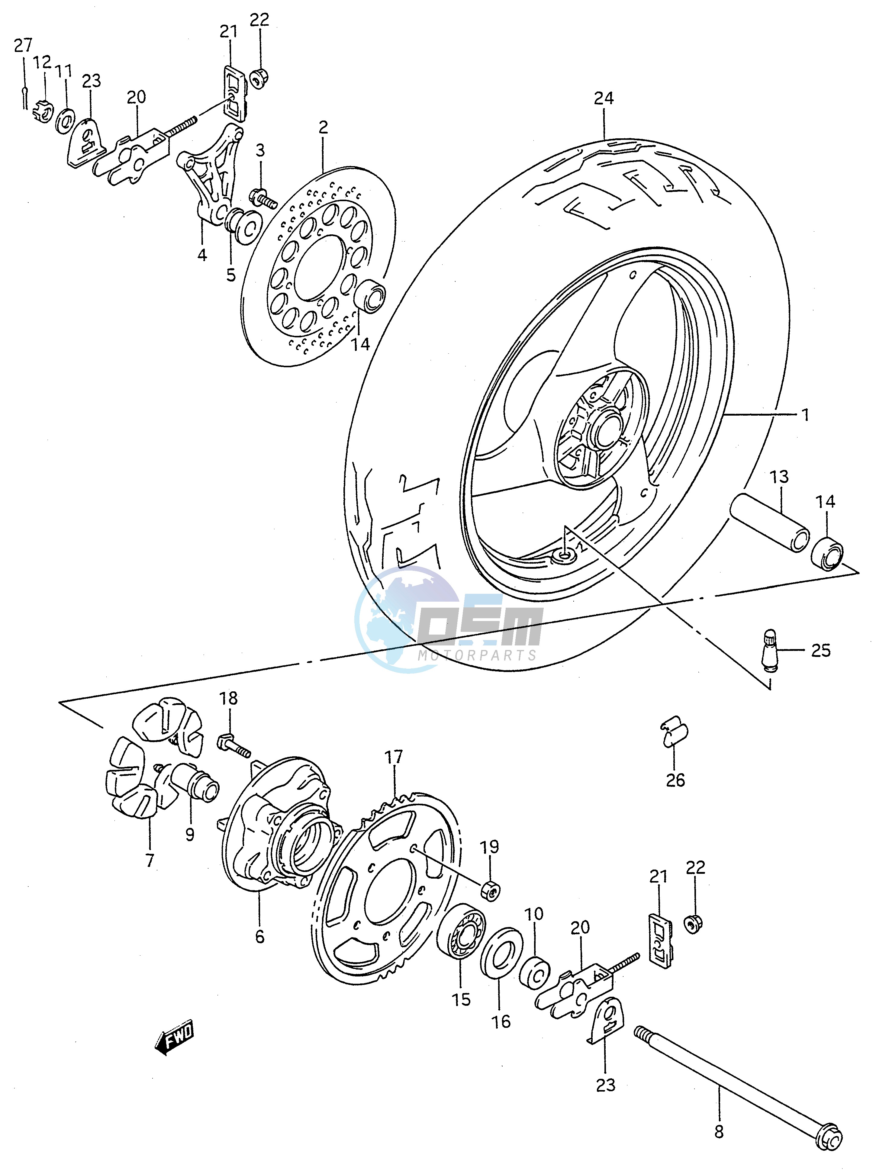 REAR WHEEL (MODEL K L M N P R S T)