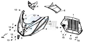 GTS 125I EURO4 LONG VISOR L7 drawing FRONT COVER /  INDICATORS / LEG INNER SHIELD