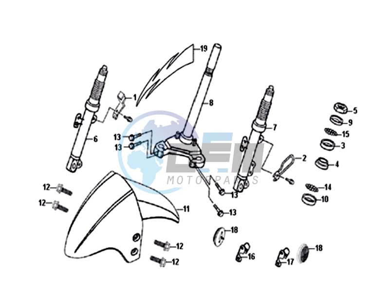 FRONT FORK / FRONT MUDGUARD / STEERING CROWN