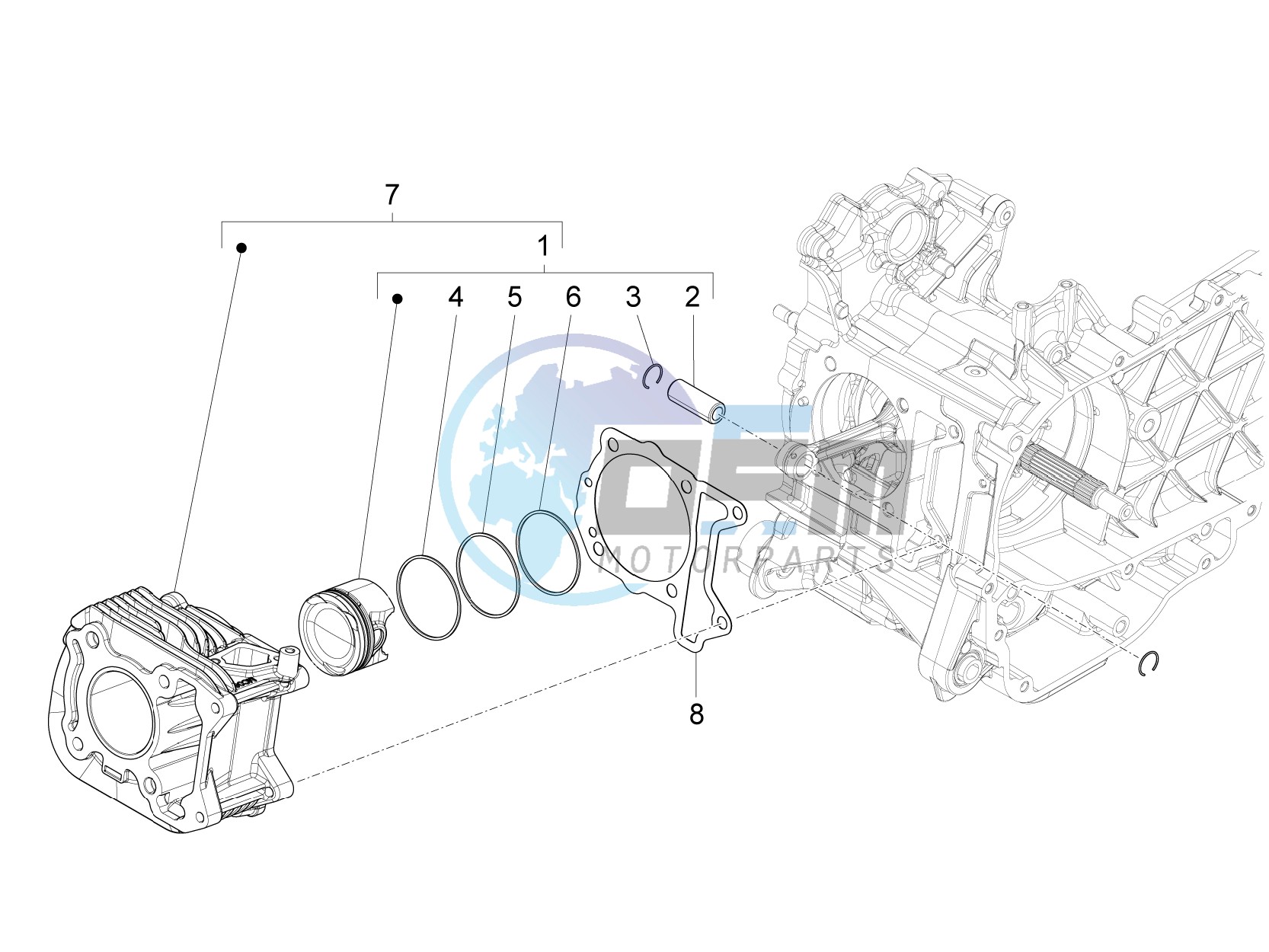 Cylinder-piston-wrist pin unit