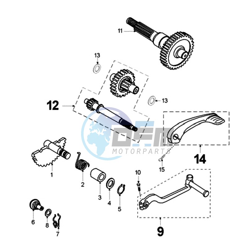 DRIVE TRAIN AND KICKSTARTER WITHOUT FIBRE WASHER