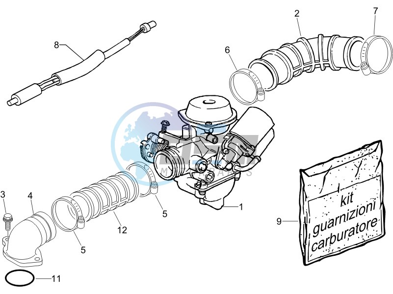 Carburettor, assembly - Union pipe