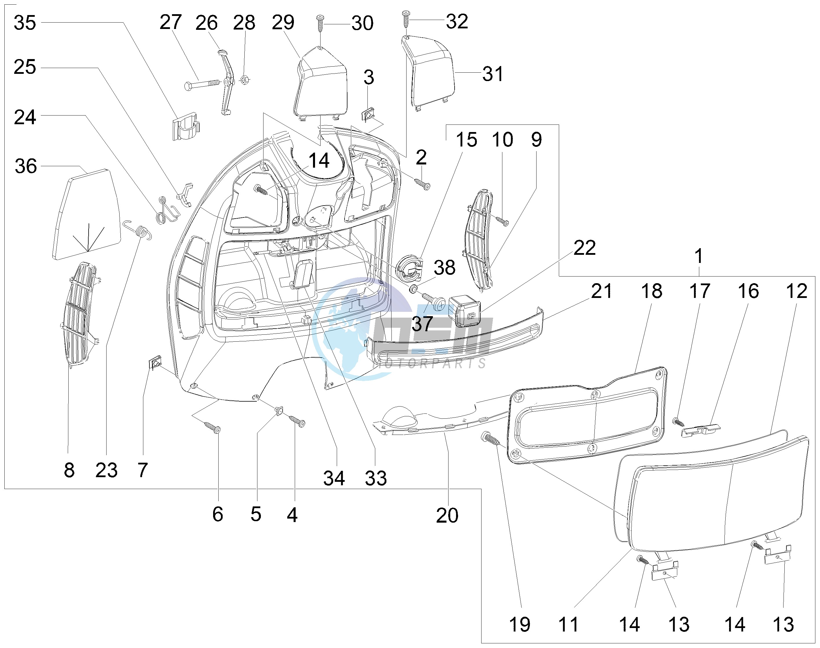 Front glove-box - Knee-guard panel