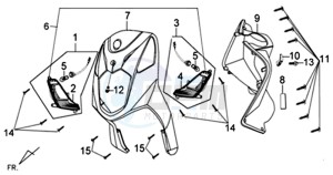 X'PRO 50 25KMH (L8) NL EURO4 drawing FRONT COWL / INNER LEG SHIELD /  INDICATOR LIGHTS