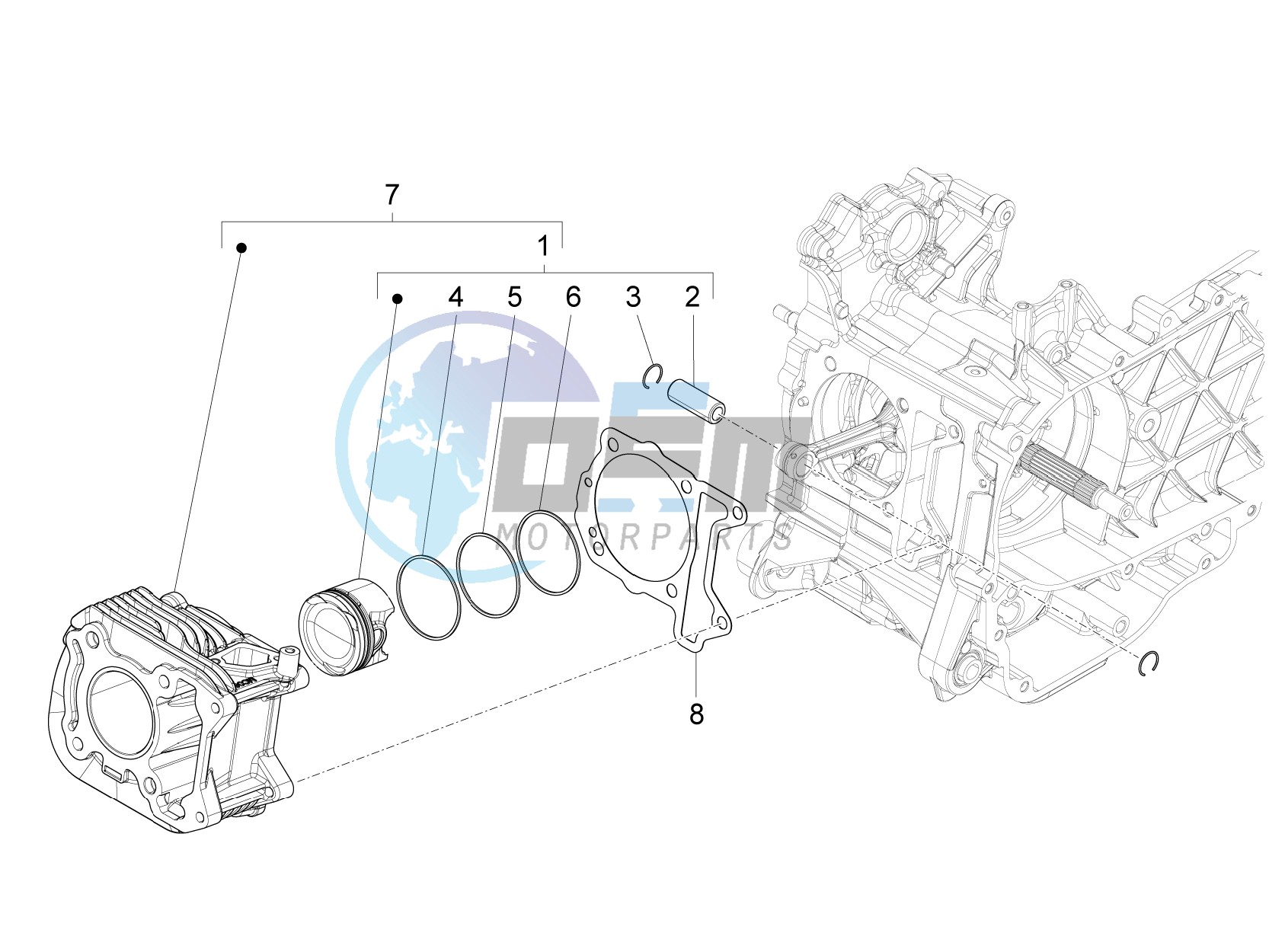 Cylinder-piston-wrist pin unit