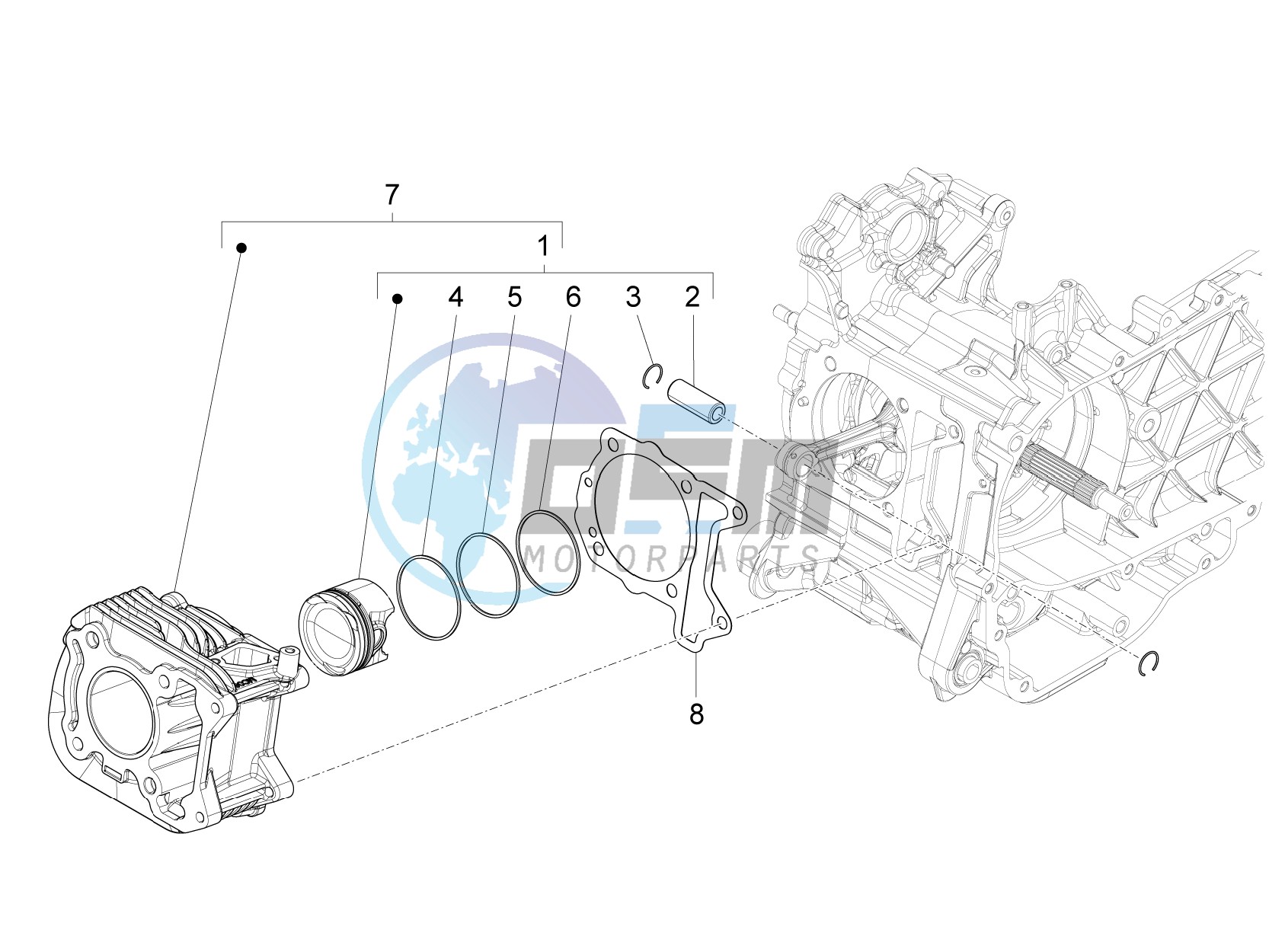 Cylinder-piston-wrist pin unit