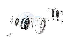 GTS 125I drawing REAR WHEEL - SHOCK ABSORBERS