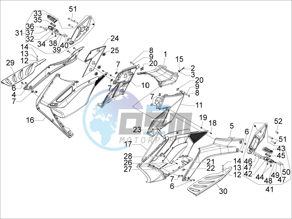 Central cover - Footrests