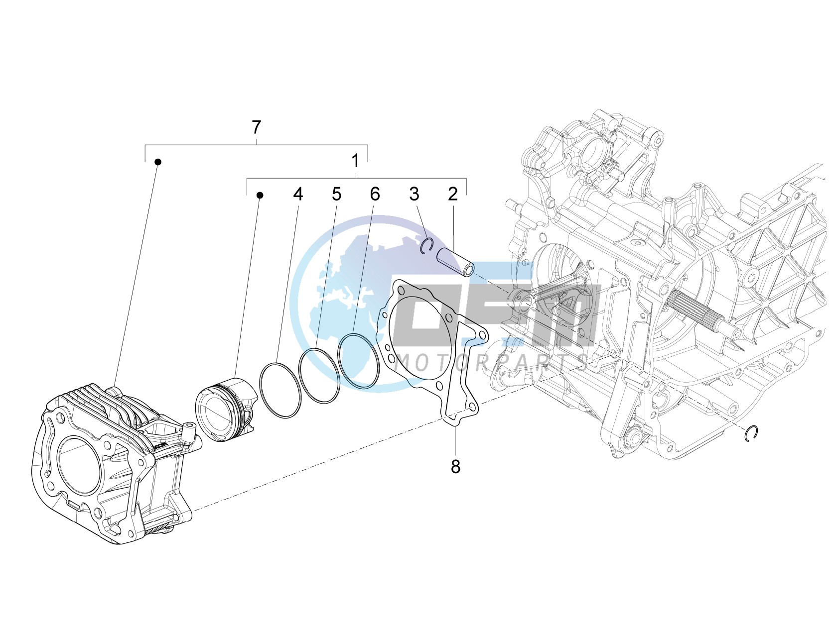 Cylinder-piston-wrist pin unit