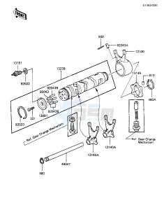 KZ 550 F [SPECTRE] (F1-F2) [SPECTRE] drawing GEAR CHANGE DRUM & FORKS