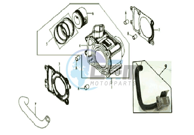 CYLINDER MET PISTON / CYLINDER GASKETS TOP AND BOTTOM