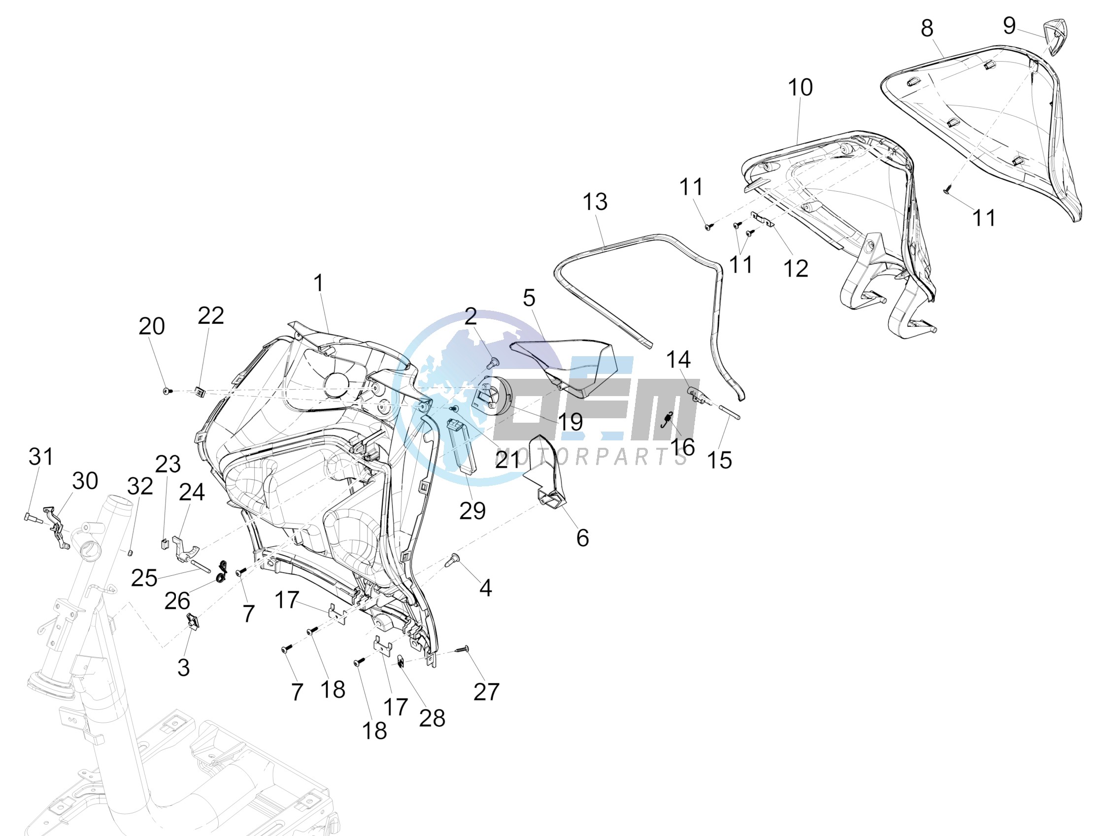 Front glove-box - Knee-guard panel