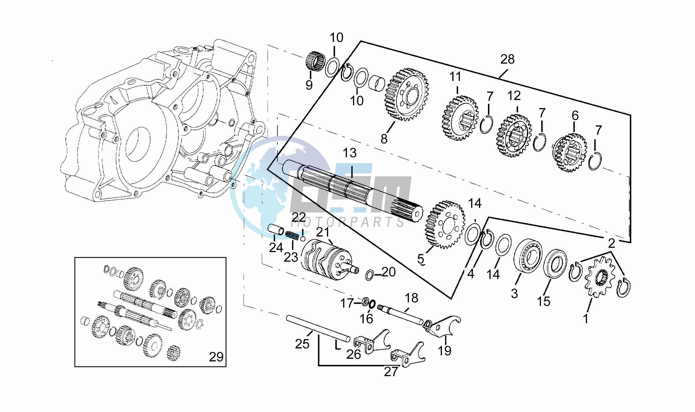 Driven shaft 5 speed gearbox