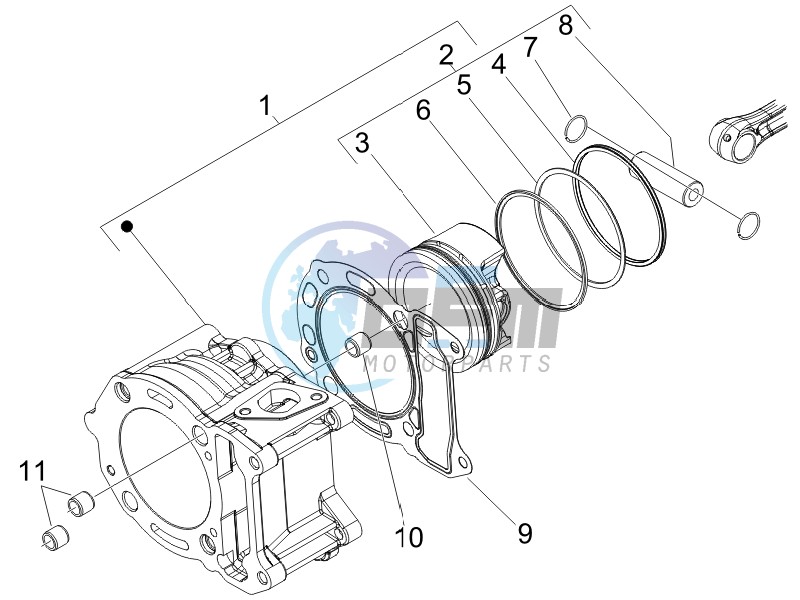 Cylinder-piston-wrist pin unit