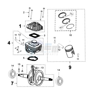 LUDIX 10 V ONE drawing CRANKSHAFT AND CYLINDER CAST IRON