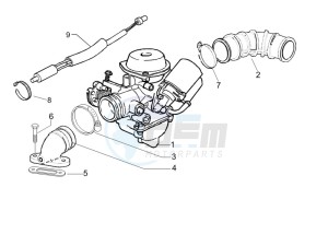 Liberty 125 4t e3 (UK) UK drawing Carburettor assembly - Union pipe