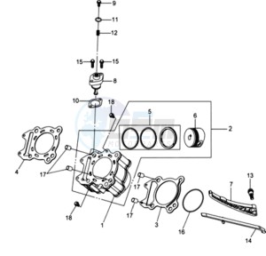 QUADRAIDER 600 drawing CYLINDER MET PISTON / CYLINDER GASKETS TOP AND BOTTOM