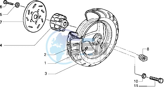 Rear wheel (Vehicle with rear hub brake)