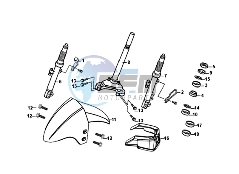 FRONT FORK / FRONT MUDGUARD / STEERING CROWN