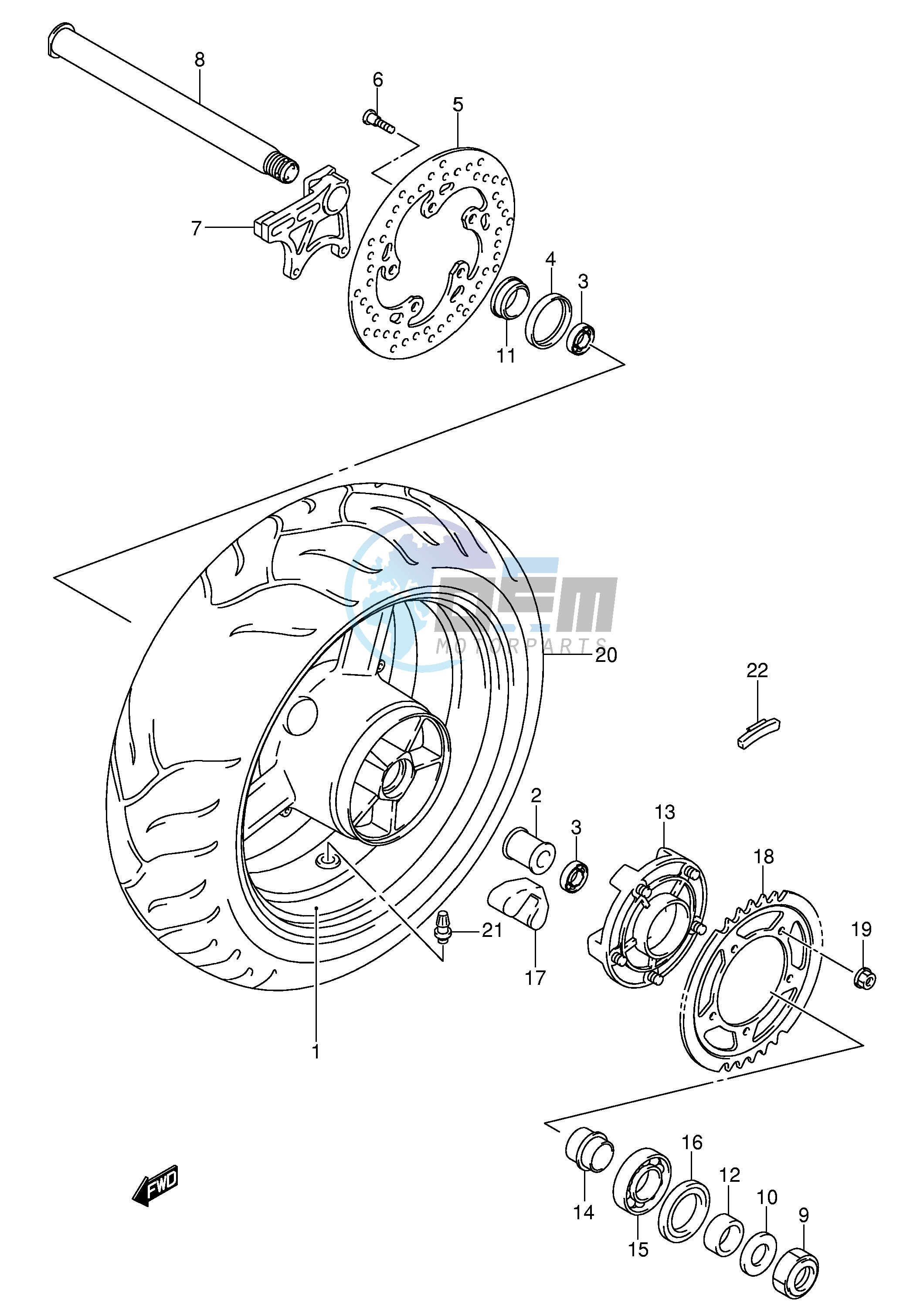 REAR WHEEL (GSX-R600K4 U2K4 U3K4 K5 U2K5 U3K5)