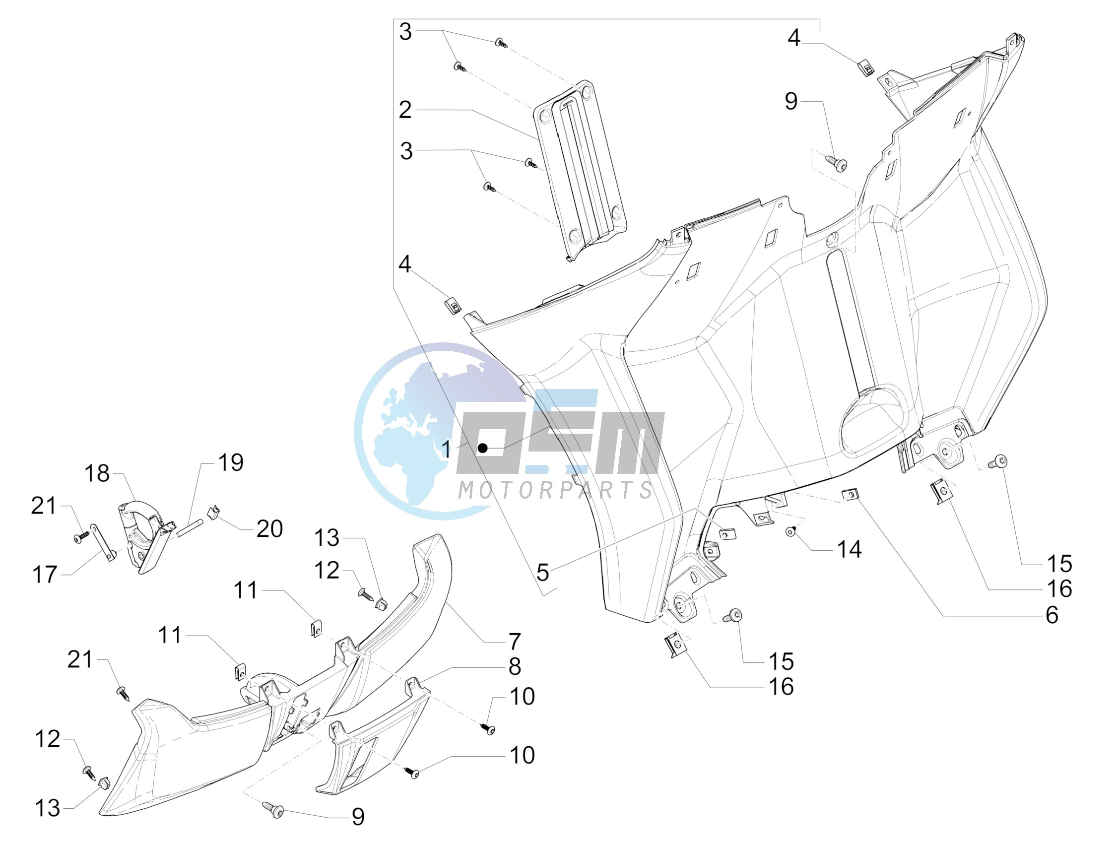 Front glove-box - Knee-guard panel