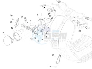 946 150 4T 3V ABS ARMANI (NAFTA) drawing Front headlamps - Turn signal lamps