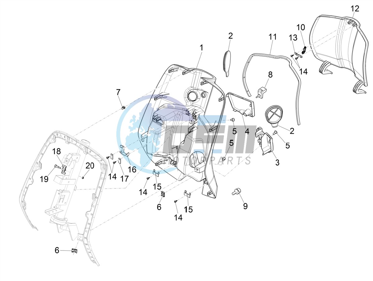 Front glove-box - Knee-guard panel