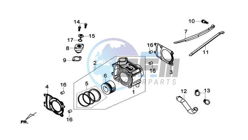 CYLINDER MET PISTON / CYLINDER GASKETS TOP AND BOTTOM