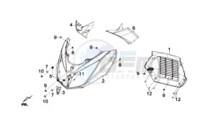 GTS 300i ABS drawing FR PLATE / INDICATORS / INNER LEG SHIELD