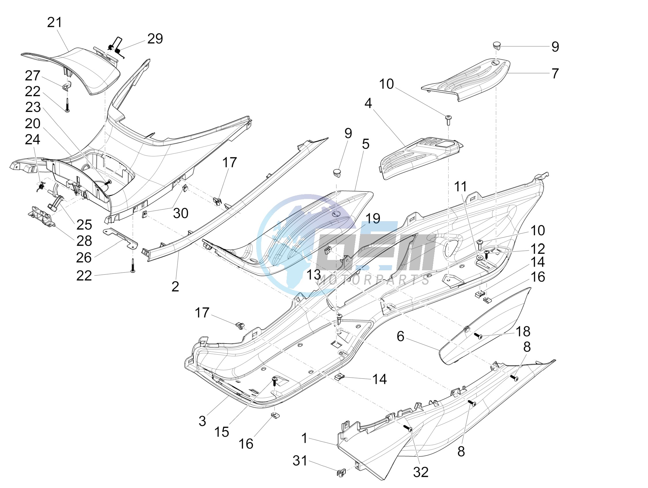 Central cover - Footrests