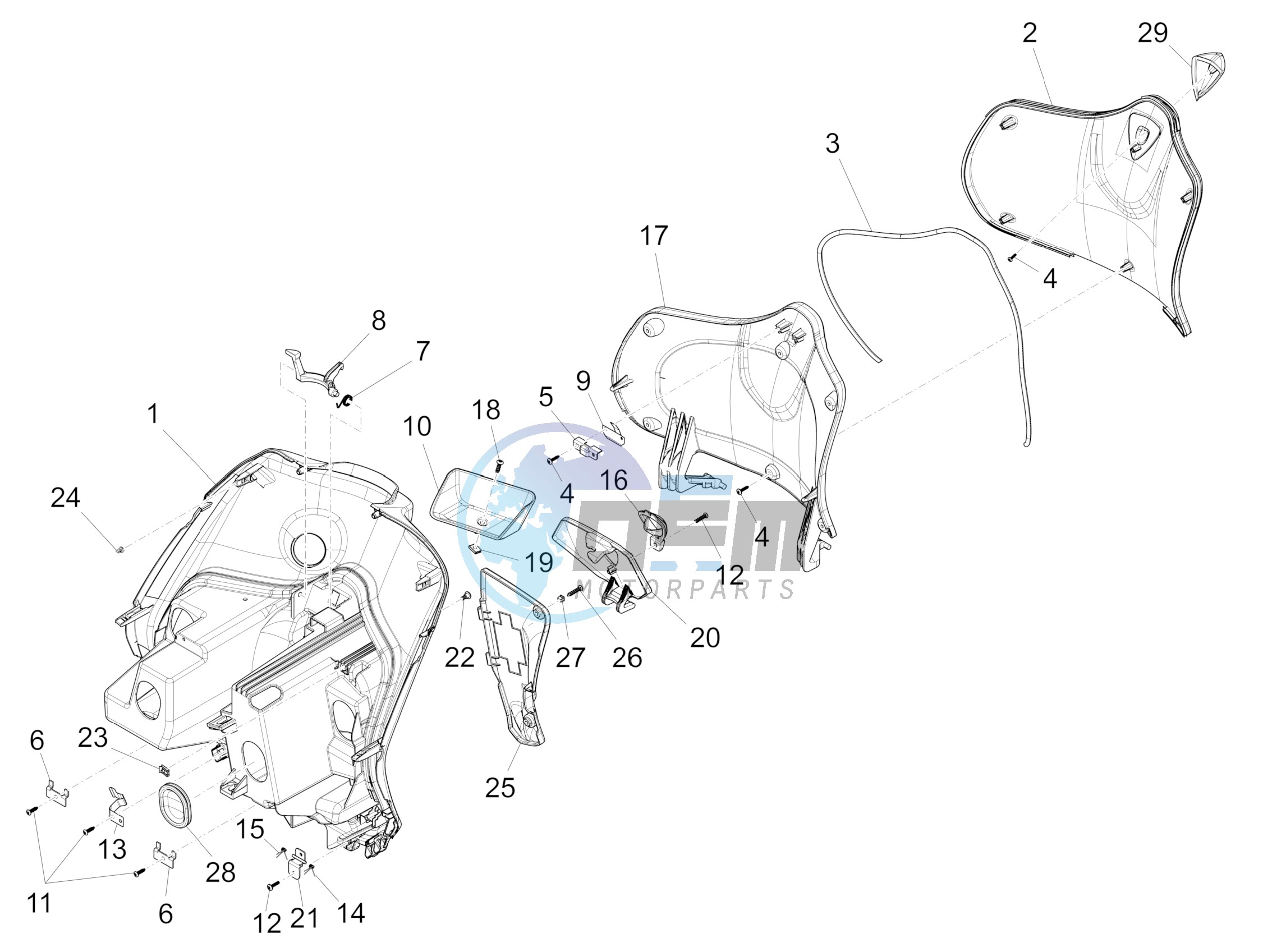 Front glove-box - Knee-guard panel