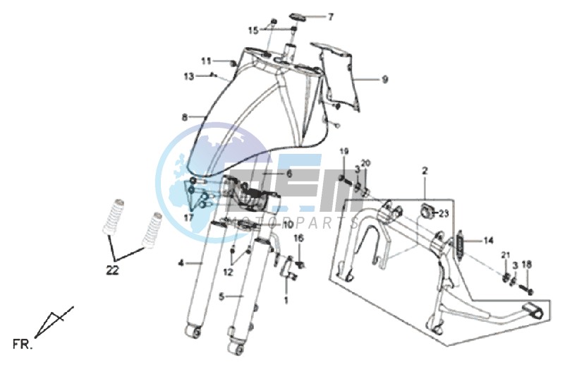 FRONT FENDER / FRONT FORK/ CENTRAL STAND