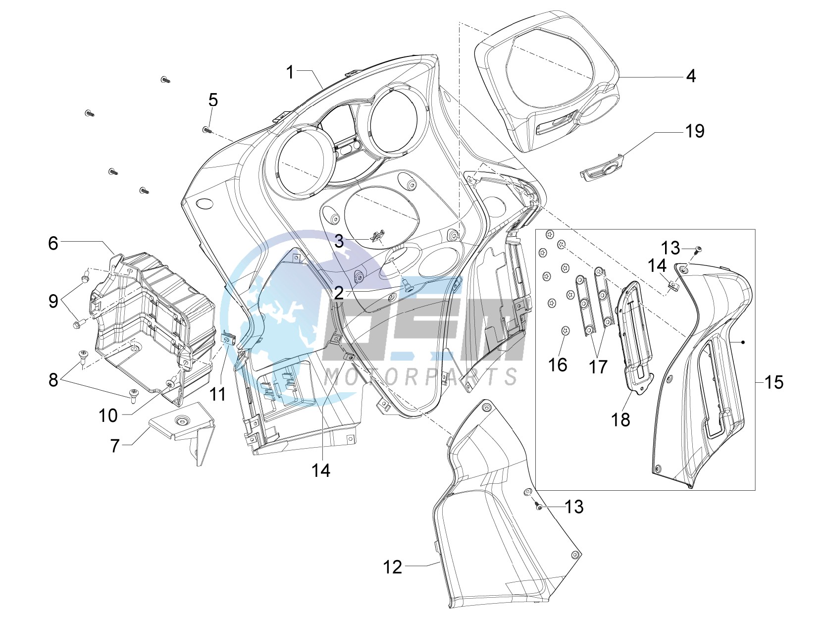 Front glove-box - Knee-guard panel