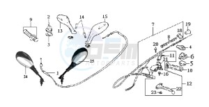 MEGALO 125 E2 drawing MIRROR / THROTTLE CABLE / LEVERS