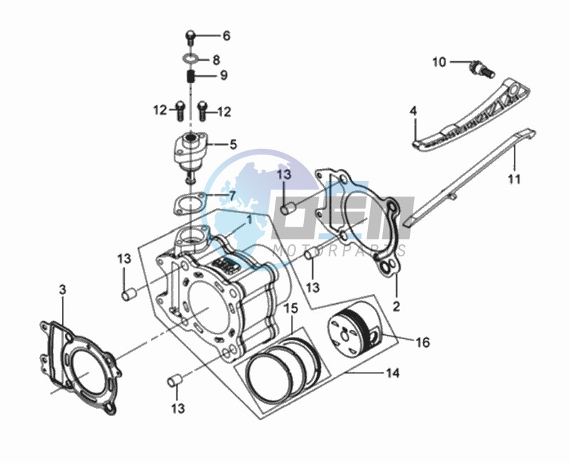 CYLINDER MET PISTON / CYLINDER GASKETS TOP AND BOTTOM