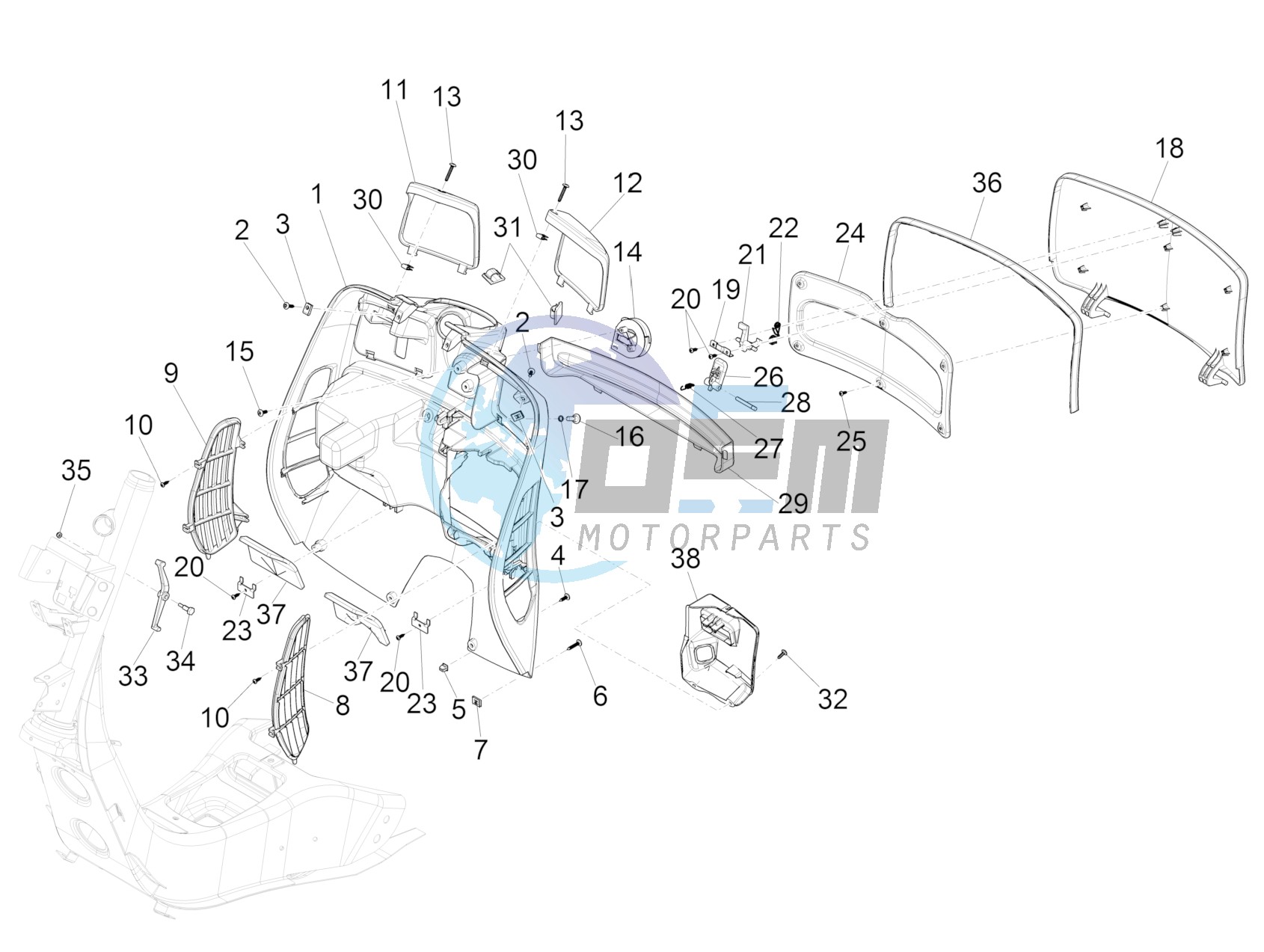 Front glove-box - Knee-guard panel