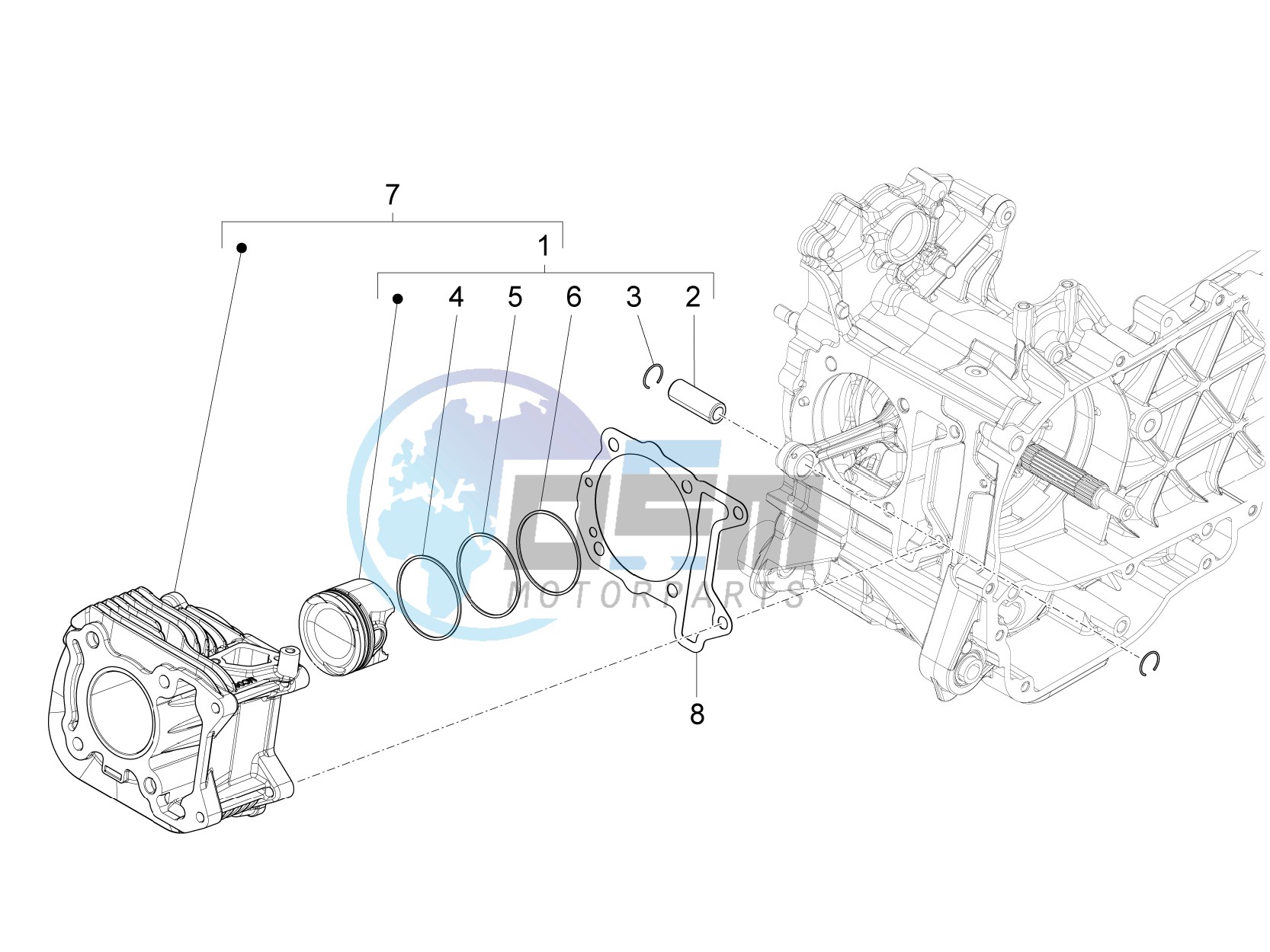 Cylinder-piston-wrist pin unit