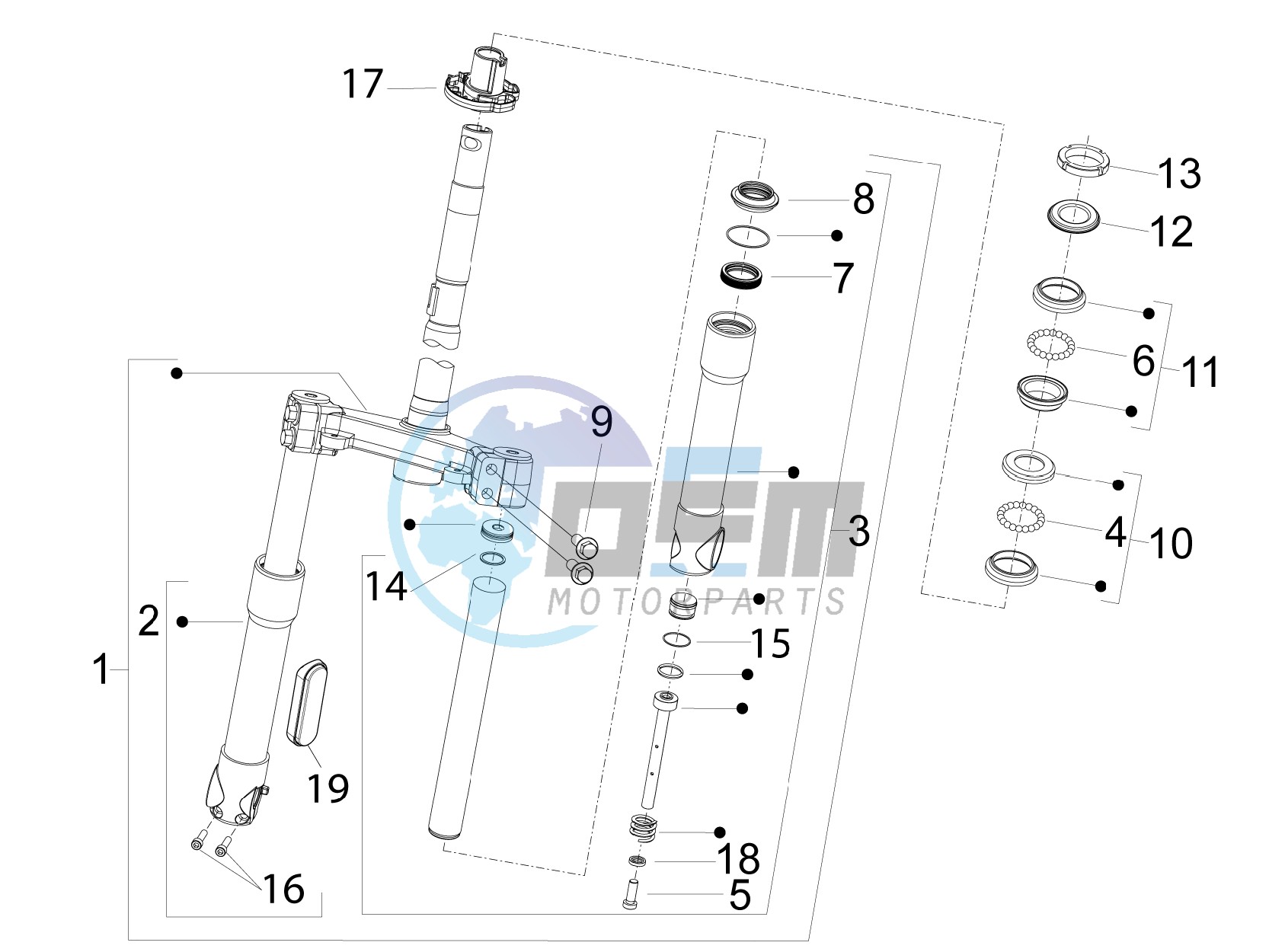 Fork/steering tube - Steering bearing unit