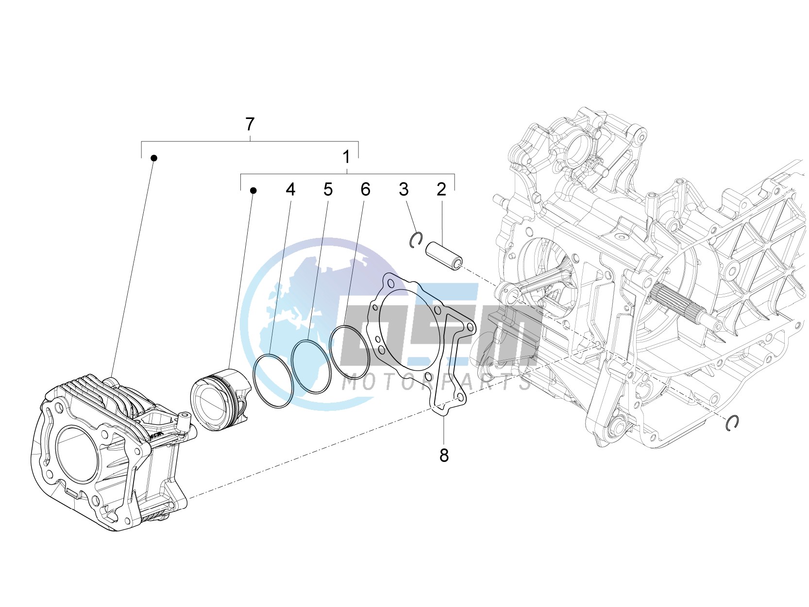 Cylinder-piston-wrist pin unit