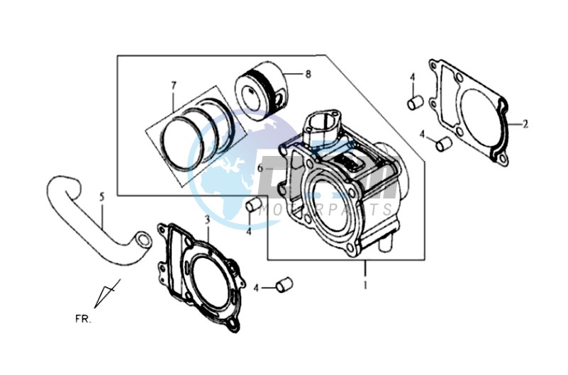 CYLINDER MET PISTON / CYLINDER GASKETS TOP AND BOTTOM