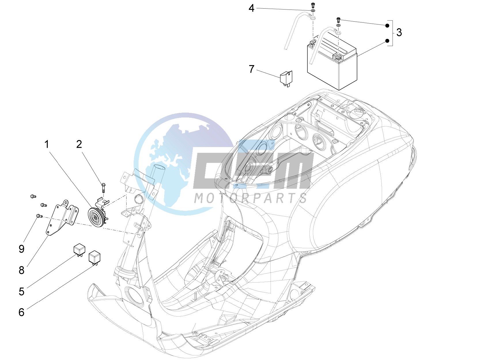 Control switches - Battery - Horn