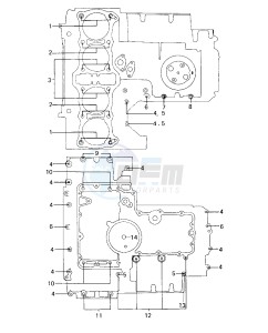 KZ 1000 E [SHAFT] (E1-E2) [SHAFT] drawing CRANKCASE BOLT & STUD PATTERN