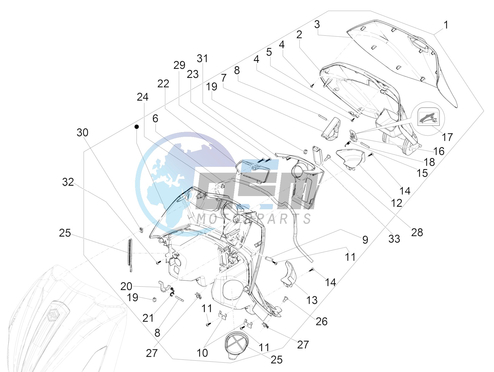 Front glove-box - Knee-guard panel