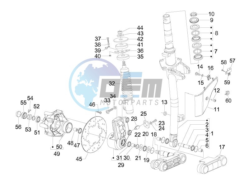 Fork - steering tube - Steering bearing unit