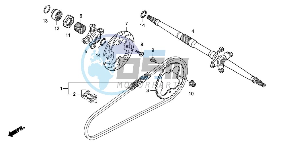 REAR WHEEL AXLE/ DRIVE CHAIN