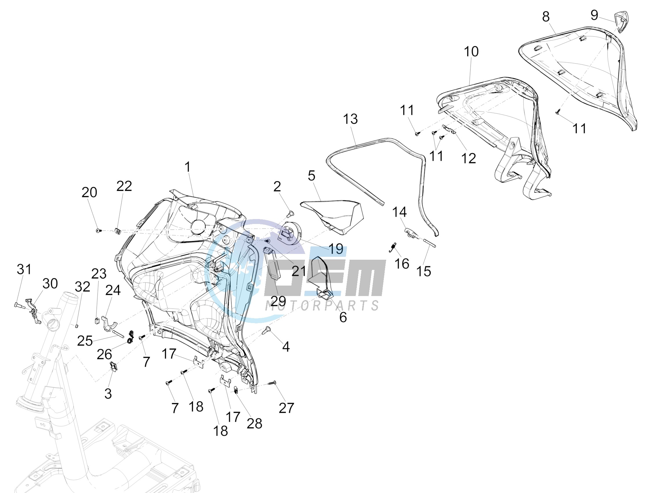 Front glove-box - Knee-guard panel