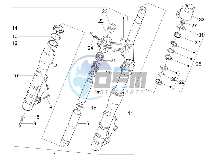 Fork steering tube - Steering bearing unit