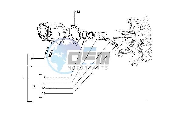 Cylinder-piston-wrist pin assy