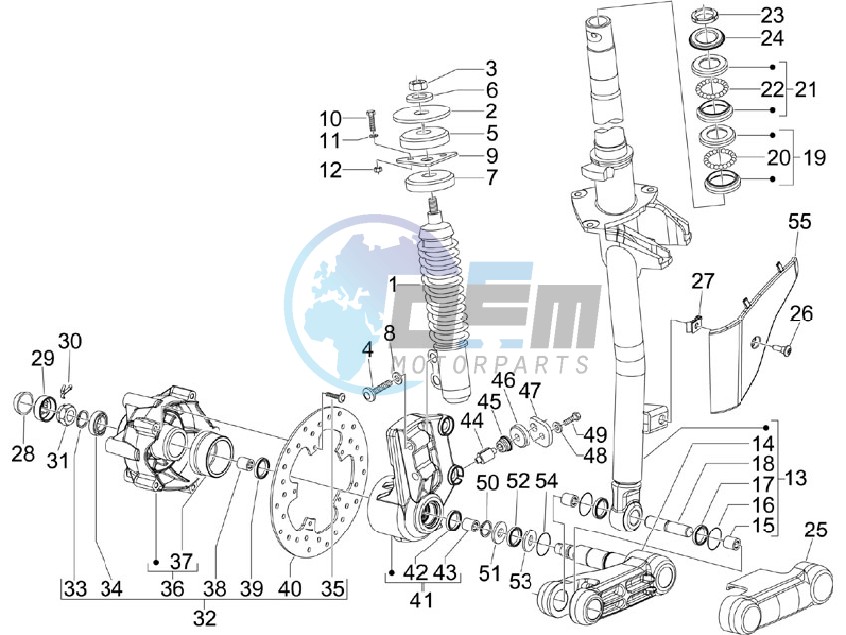 Fork - steering tube - Steering bearing unit